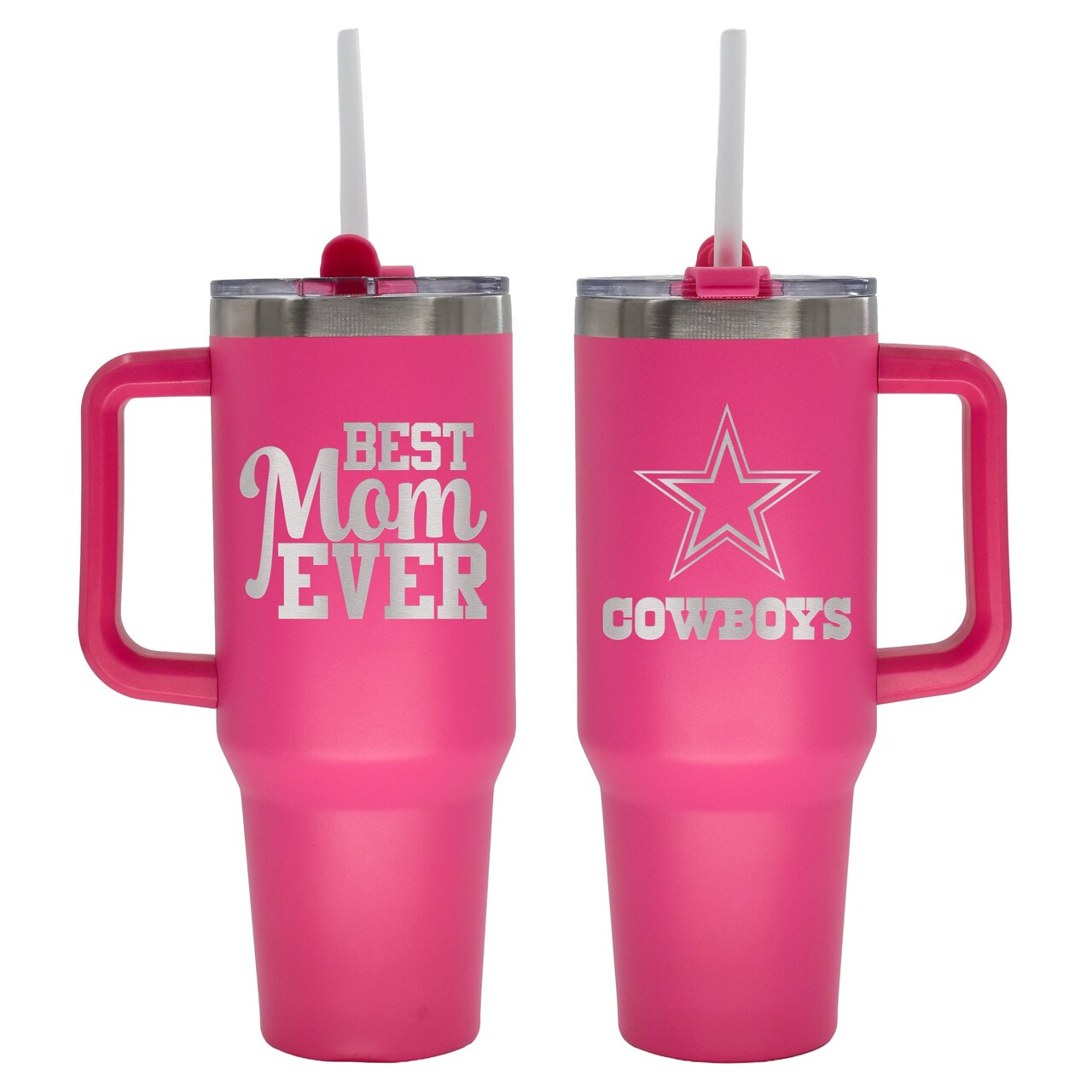40oz Pink Stainless Steel Colossal Tumbler, Etched, Best Mom Ever Design, Dallas Cowboys